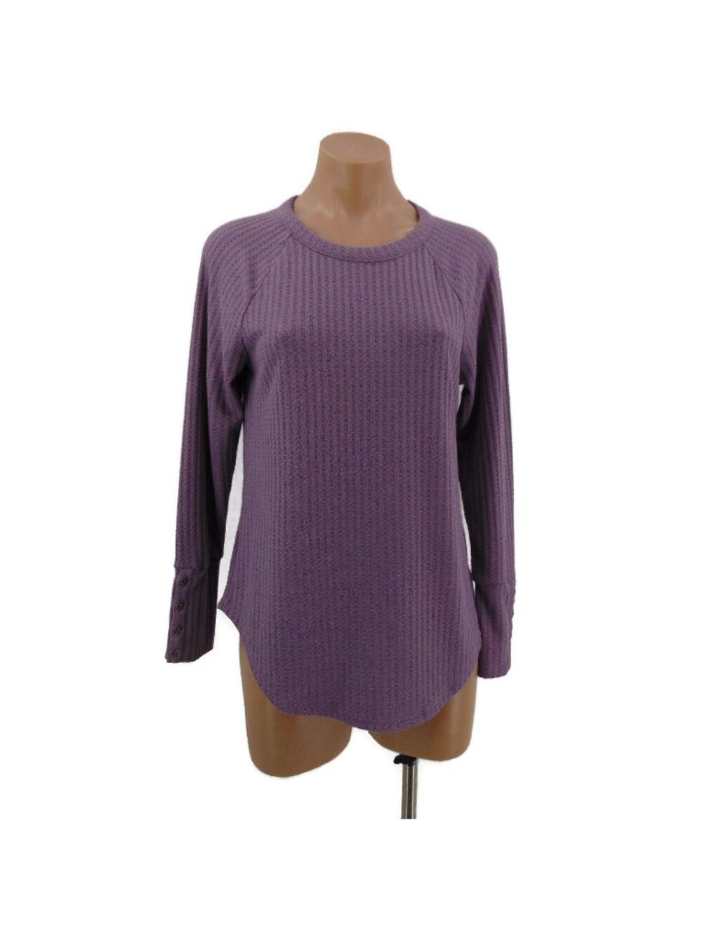 Chaser Purple Waffle Thermal Knit Top M Long Sleeve Button Cuff Round Neckline